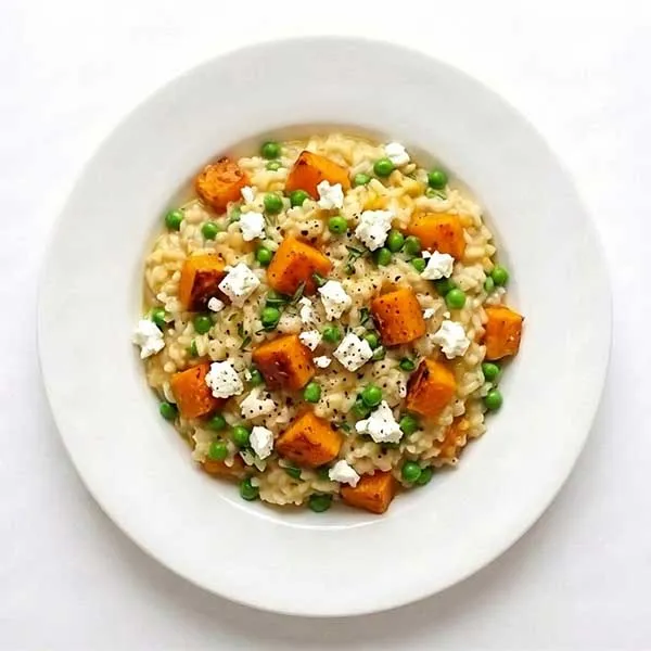 Roasted Pumpkin & Peas With Feta Risotto